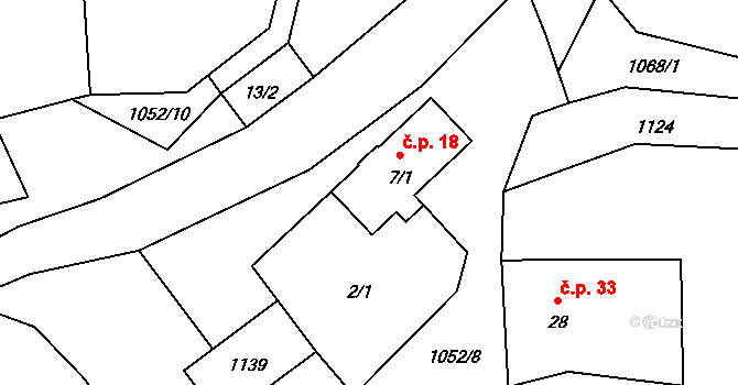 Beranovka 18, Teplá na parcele st. 7/1 v KÚ Beranovka, Katastrální mapa
