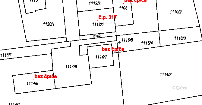 Český Těšín 119248280 na parcele st. 1114/7 v KÚ Horní Žukov, Katastrální mapa