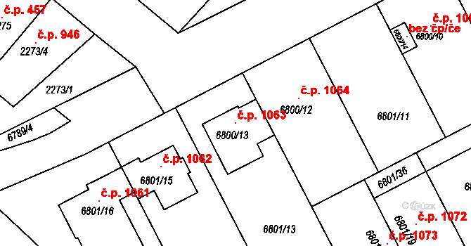 Pohořelice 1063 na parcele st. 6800/13 v KÚ Pohořelice nad Jihlavou, Katastrální mapa