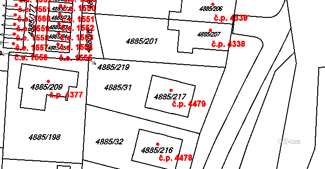Jihlava 4479 na parcele st. 4885/217 v KÚ Jihlava, Katastrální mapa