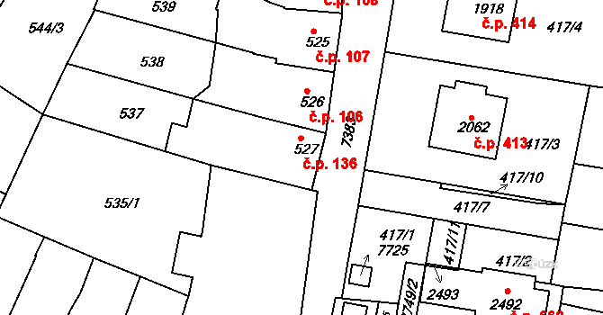 Telč-Staré Město 136, Telč na parcele st. 527 v KÚ Telč, Katastrální mapa