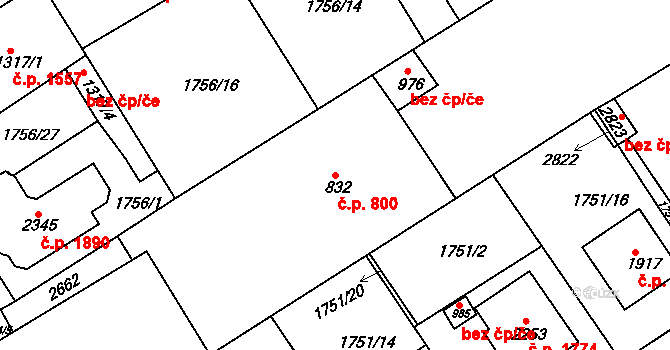Tišnov 800 na parcele st. 832 v KÚ Tišnov, Katastrální mapa