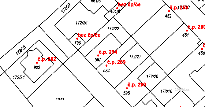 Humny 294, Pchery na parcele st. 567 v KÚ Pchery, Katastrální mapa