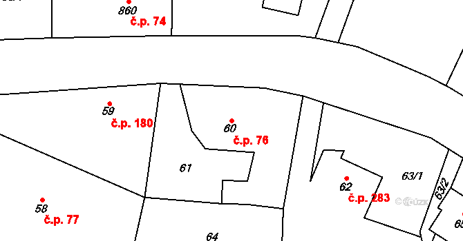 Krmelín 76 na parcele st. 60/1 v KÚ Krmelín, Katastrální mapa