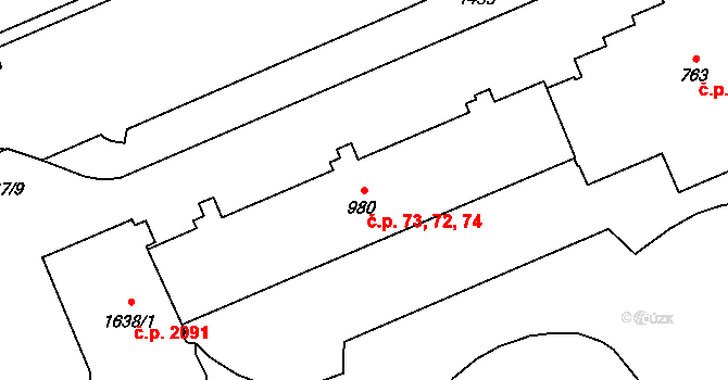 Šumperk 72,73,74 na parcele st. 980 v KÚ Šumperk, Katastrální mapa