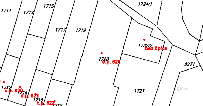 Benešov 626 na parcele st. 1720 v KÚ Benešov u Prahy, Katastrální mapa