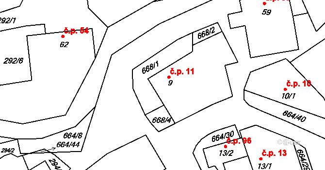 Staňkov 11 na parcele st. 9 v KÚ Staňkov, Katastrální mapa