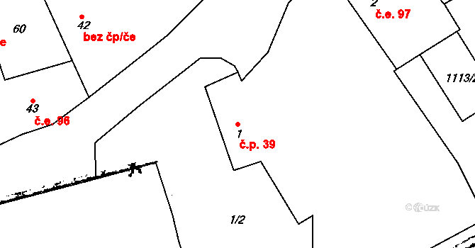 Olbramov 39 na parcele st. 1 v KÚ Olbramov, Katastrální mapa