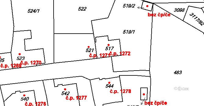 Tachov 1272 na parcele st. 517 v KÚ Tachov, Katastrální mapa