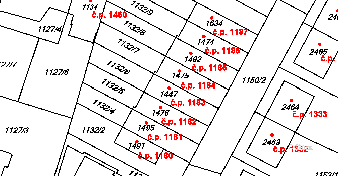 Třebechovice pod Orebem 1183 na parcele st. 1447 v KÚ Třebechovice pod Orebem, Katastrální mapa