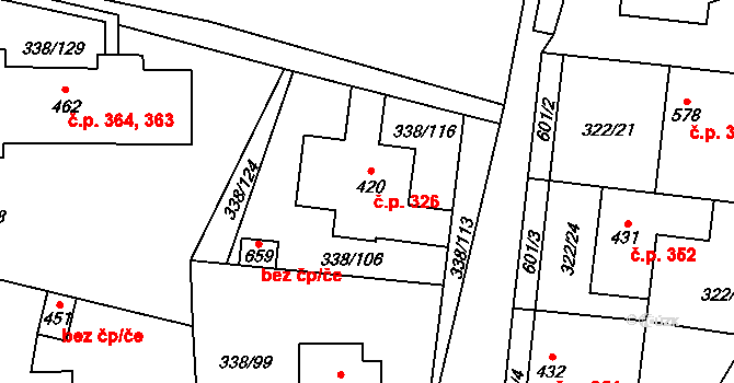 Bohušovice nad Ohří 326 na parcele st. 420 v KÚ Bohušovice nad Ohří, Katastrální mapa