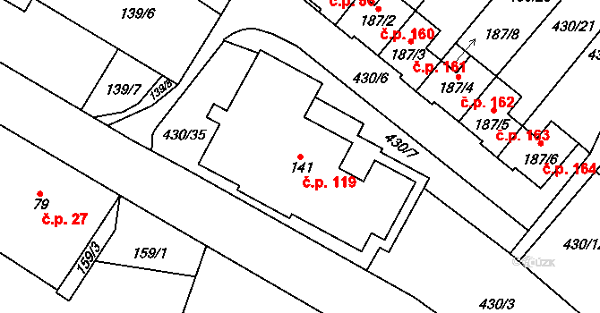 Vrchovina 119, Nová Paka na parcele st. 141 v KÚ Vrchovina, Katastrální mapa