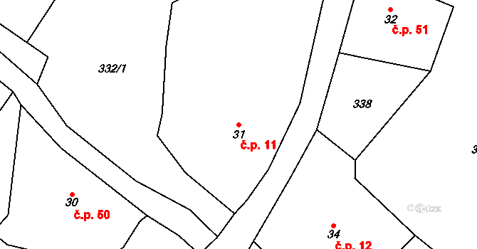 Hřídelec 11, Lázně Bělohrad na parcele st. 31 v KÚ Hřídelec, Katastrální mapa