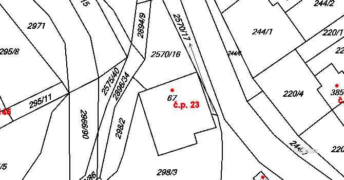 Kunčina 23 na parcele st. 67 v KÚ Kunčina, Katastrální mapa