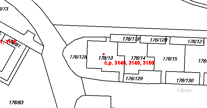Severní Terasa 3148,3149,3150, Ústí nad Labem na parcele st. 176/13 v KÚ Dobětice, Katastrální mapa