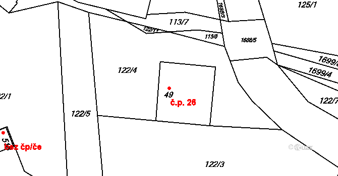 Třebovice 26 na parcele st. 49 v KÚ Třebovice, Katastrální mapa