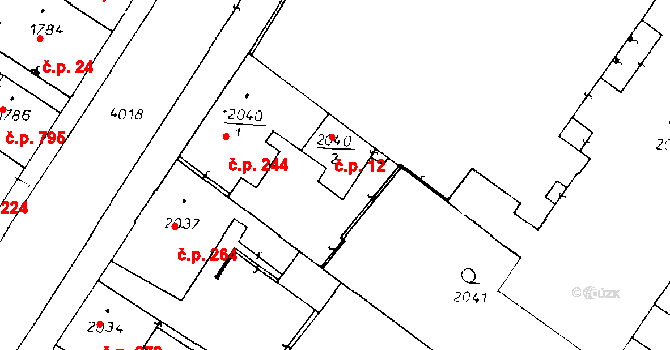 Poděbrady III 12, Poděbrady na parcele st. 2040/2 v KÚ Poděbrady, Katastrální mapa