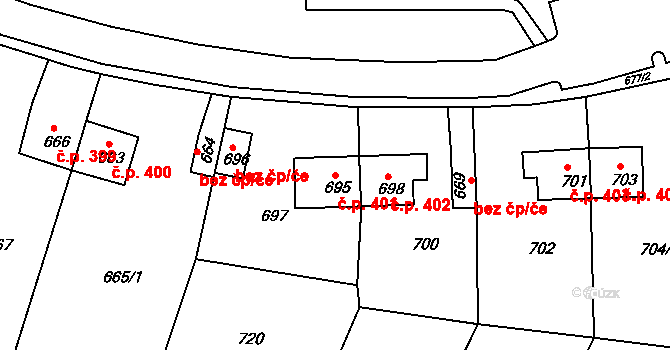 Klášterec nad Ohří 401 na parcele st. 695 v KÚ Klášterec nad Ohří, Katastrální mapa