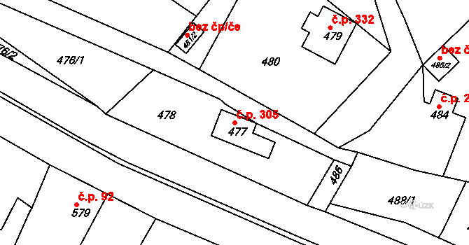 Děčín XXXII-Boletice nad Labem 305, Děčín na parcele st. 477 v KÚ Boletice nad Labem, Katastrální mapa