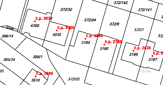 Břeclav 2848 na parcele st. 3194 v KÚ Břeclav, Katastrální mapa