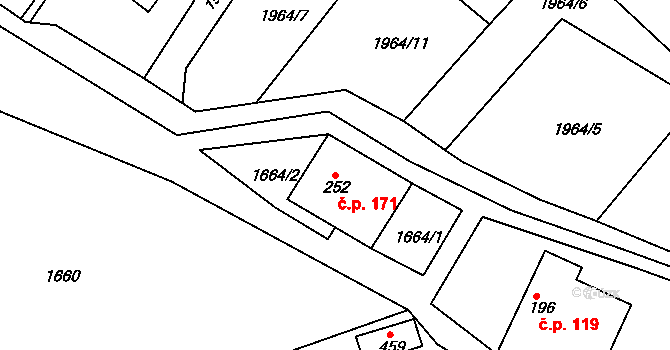 Oldřiš 171 na parcele st. 252 v KÚ Oldřiš u Poličky, Katastrální mapa