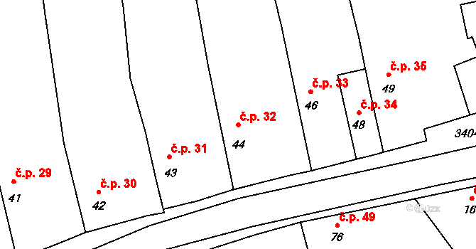 Nepomyšl 32 na parcele st. 44 v KÚ Nepomyšl, Katastrální mapa
