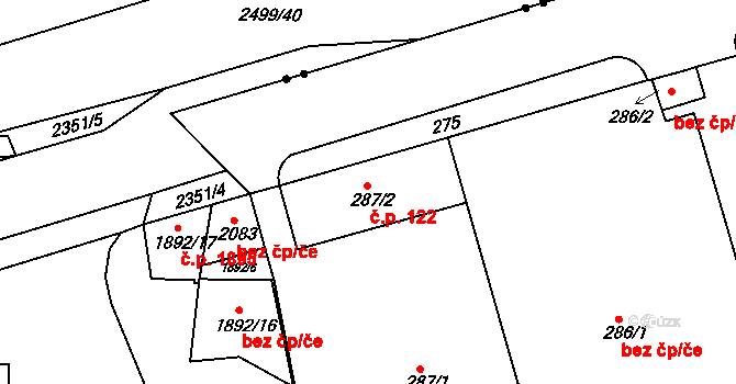 Sobědruhy 122, Teplice na parcele st. 287/2 v KÚ Sobědruhy, Katastrální mapa