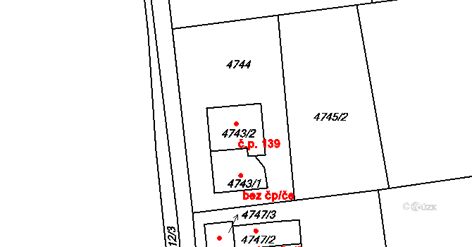 Lískovec 139, Frýdek-Místek na parcele st. 4743/2 v KÚ Lískovec u Frýdku-Místku, Katastrální mapa