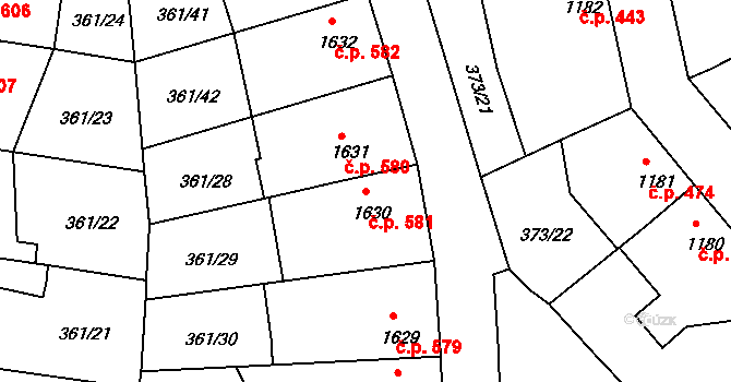 Mladá Boleslav III 581, Mladá Boleslav na parcele st. 1630 v KÚ Mladá Boleslav, Katastrální mapa