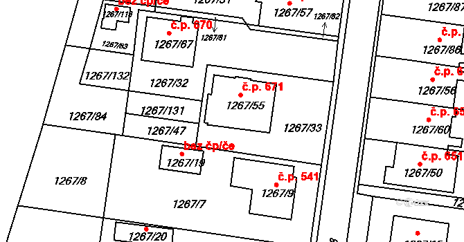 Suchdol nad Lužnicí 671 na parcele st. 1267/55 v KÚ Suchdol nad Lužnicí, Katastrální mapa