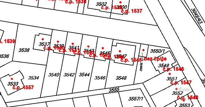 Záběhlice 1544, Praha na parcele st. 3545 v KÚ Záběhlice, Katastrální mapa