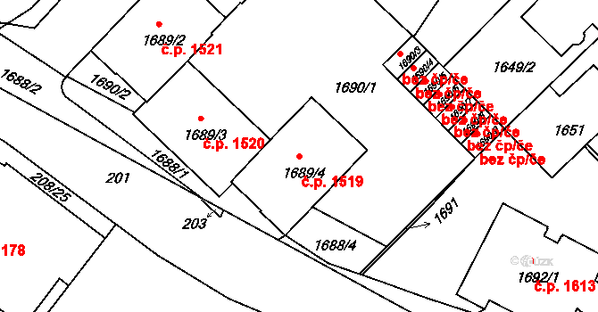 Nusle 1519, Praha na parcele st. 1689/4 v KÚ Nusle, Katastrální mapa