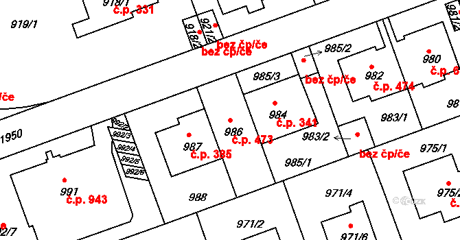 Podolí 473, Praha na parcele st. 986 v KÚ Podolí, Katastrální mapa