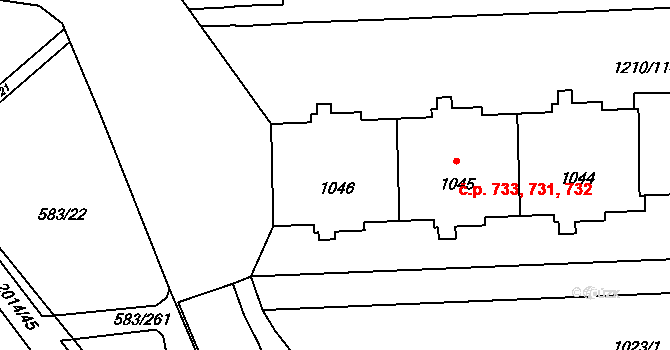 Háje 731,732,733, Praha na parcele st. 1046 v KÚ Háje, Katastrální mapa