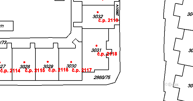 Stodůlky 2118, Praha na parcele st. 3031 v KÚ Stodůlky, Katastrální mapa
