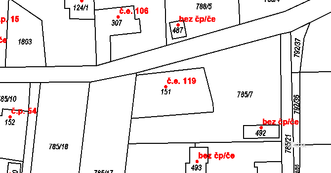 Halouny 119, Svinaře na parcele st. 151 v KÚ Svinaře, Katastrální mapa