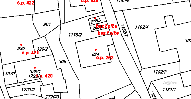Vrchlabí 262 na parcele st. 824 v KÚ Vrchlabí, Katastrální mapa