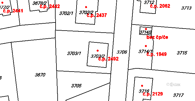 Česká Lípa 2492 na parcele st. 3703/2 v KÚ Česká Lípa, Katastrální mapa