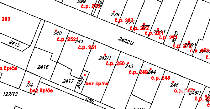 Rosice 250 na parcele st. 242/1 v KÚ Rosice u Brna, Katastrální mapa