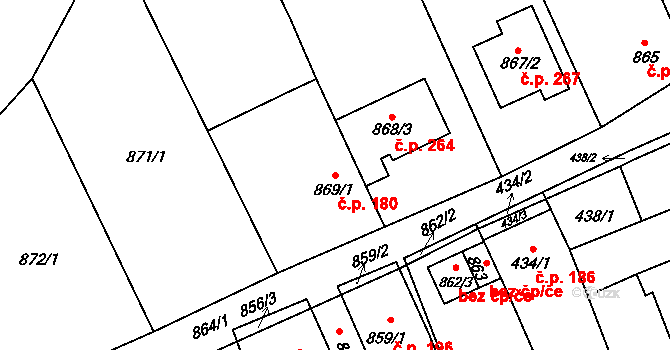 Malhostovice 180 na parcele st. 869/1 v KÚ Malhostovice, Katastrální mapa