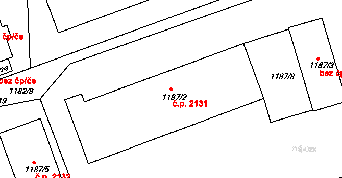 Sokolov 2131 na parcele st. 1187/2 v KÚ Sokolov, Katastrální mapa