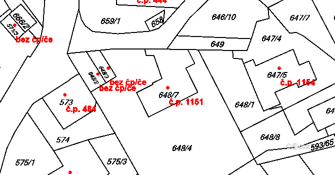 Liberec XIV-Ruprechtice 1151, Liberec na parcele st. 648/7 v KÚ Ruprechtice, Katastrální mapa