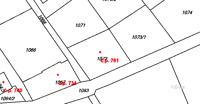 Šluknov 761 na parcele st. 1072 v KÚ Šluknov, Katastrální mapa