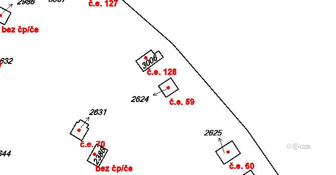 Hamrníky 59, Mariánské Lázně na parcele st. 2624 v KÚ Úšovice, Katastrální mapa