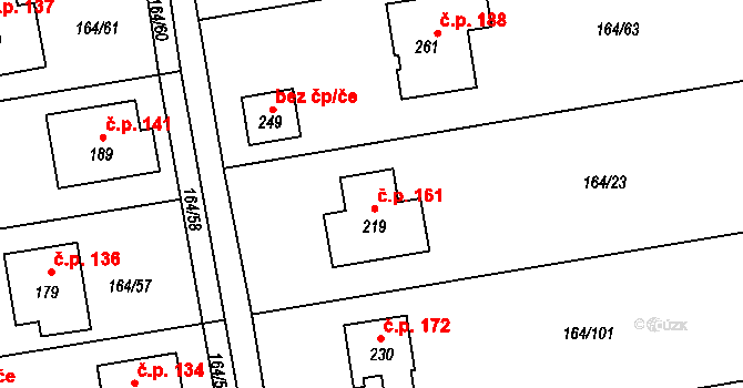Tuřany 161 na parcele st. 219 v KÚ Byseň, Katastrální mapa