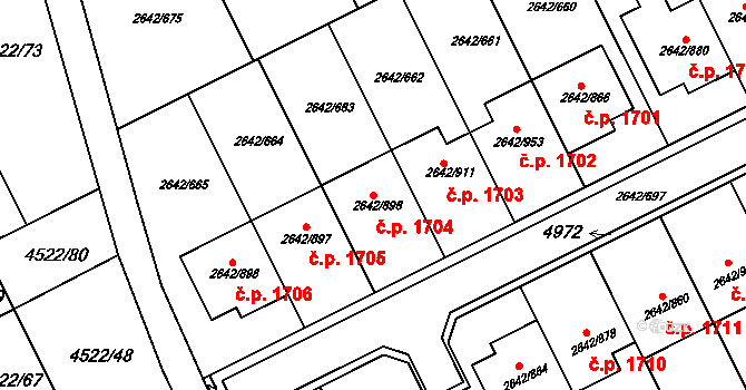 Kuřim 1704 na parcele st. 2642/896 v KÚ Kuřim, Katastrální mapa