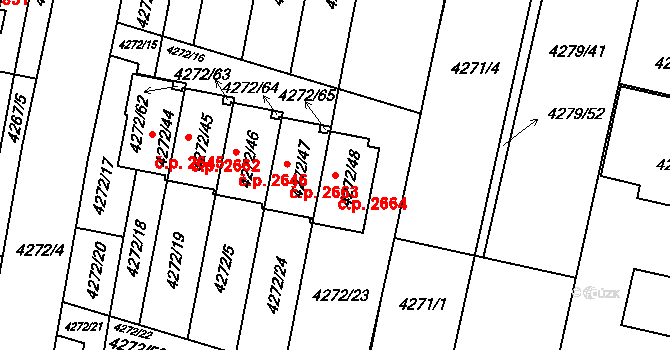 Horní Počernice 2664, Praha na parcele st. 4272/48 v KÚ Horní Počernice, Katastrální mapa