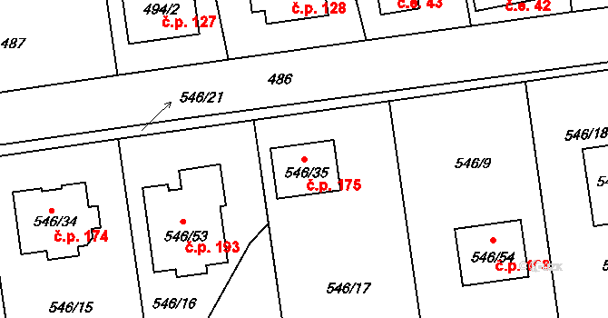 Chaloupky 175 na parcele st. 546/35 v KÚ Chaloupky, Katastrální mapa