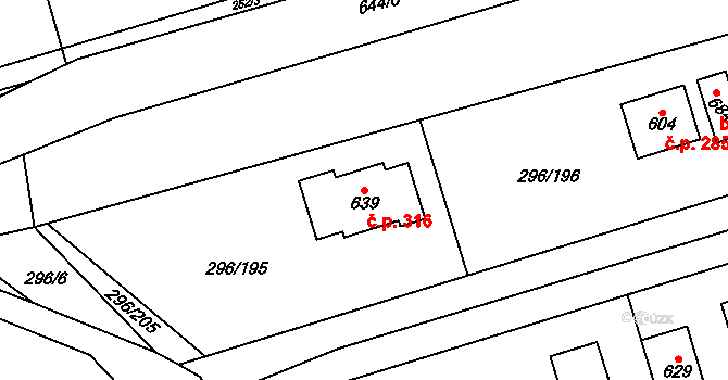 Libeř 316 na parcele st. 639 v KÚ Libeř, Katastrální mapa