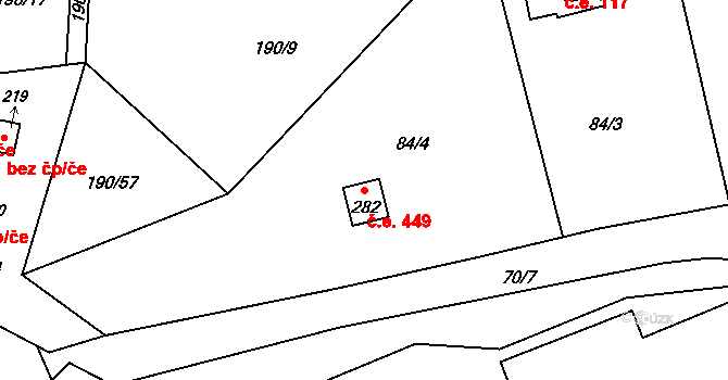Butov 449, Stříbro na parcele st. 282 v KÚ Butov, Katastrální mapa